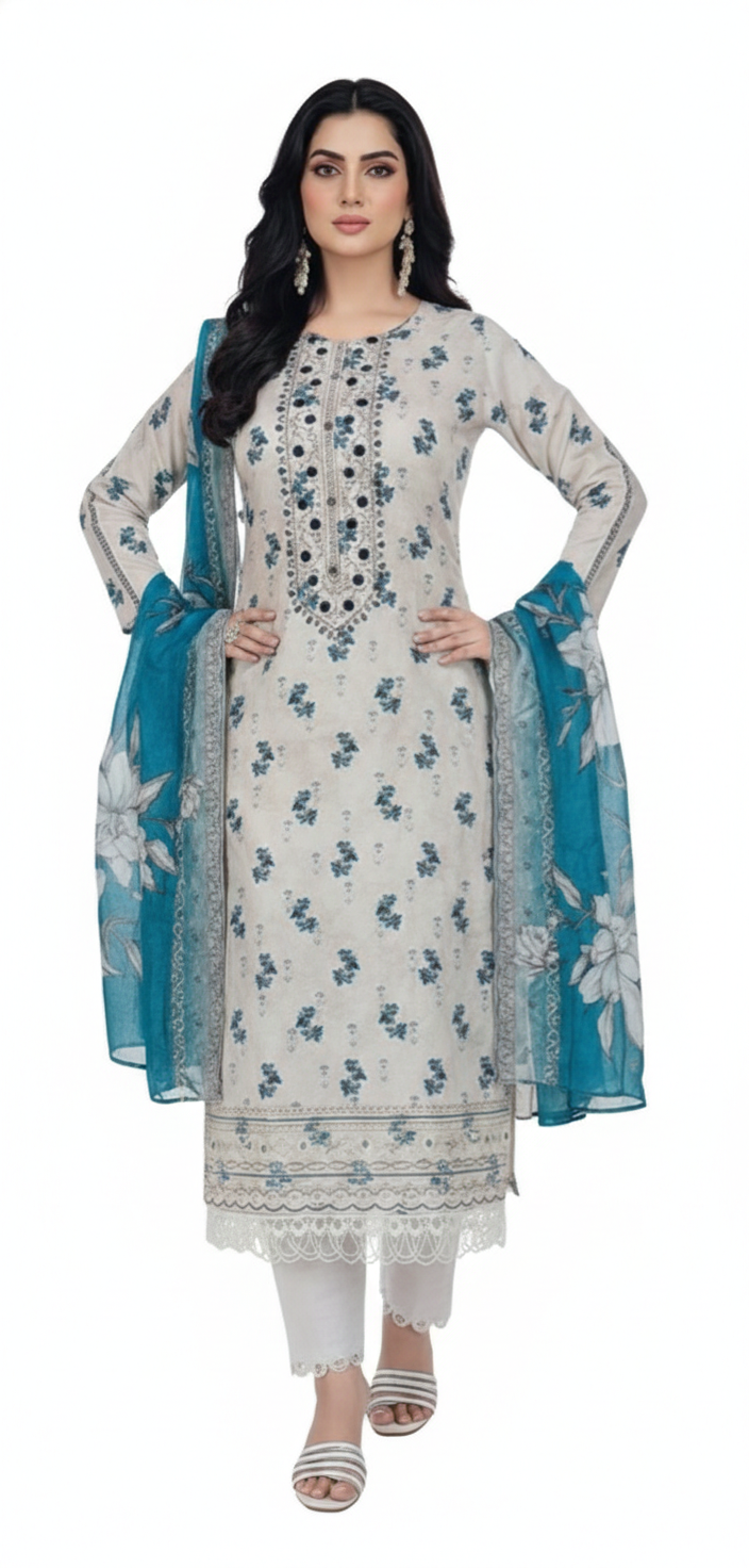 পাকিস্তানি ডিজাইন গর্জিয়াস সুতি থ্রিপিস